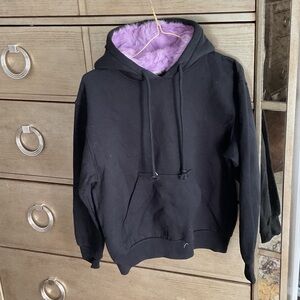 Black Hoodie with Purple dyed rabbit fur Lining; XS,new
